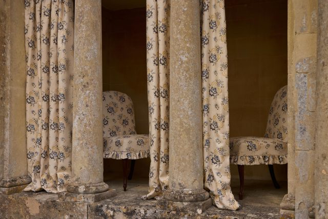 . Dreamy summer days ahead, so thinking of all the outdoor spaces I can decorate . Fabric is our Honor in Turmeric . 📸 @boz_gagovski . Shot at the temple at @stancombepark .
